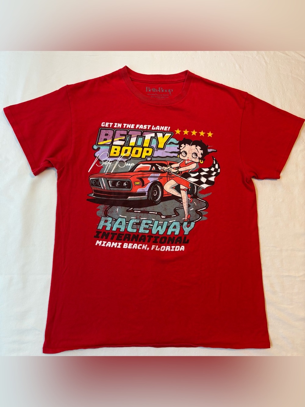 Betty Boop Red "Raceway International" Miami Beach Florida Graphic T-Shirt